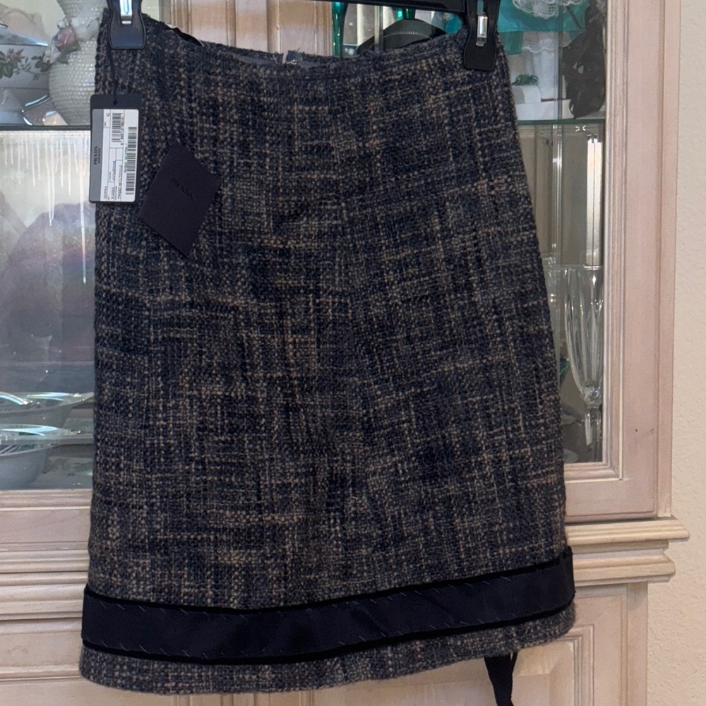 Prada Blue and Tan Wool Pencil Skirt